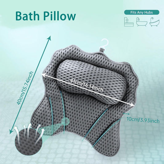 Bath Pillow Bathtub Pillow for Neck Back Support 4D Bath Tub Pillow with 6 Strong Suction Perfect Bath Gift for Women
