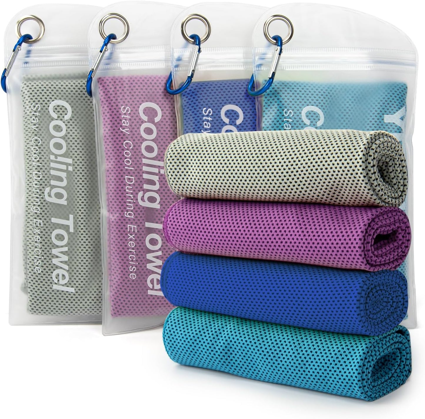 YESLIFE 4 Pack Cooling Towel 40"x12", Gym Towels for Men and Women, Soft Breathable Workout Towels for Yoga, Running, Sport, & More (Grey, Dark Blue, Purple, Blue)