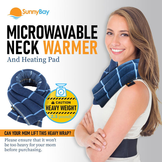SunnyBay Microwave Heating Pad, Microwavable Heated Neck and Shoulder Wrap for Moist Hot Lightly Weighted with Moldable Flaxseed, Cotton and Fleece Surface, 26x6 Inches, Made in USA, Ocean Blue