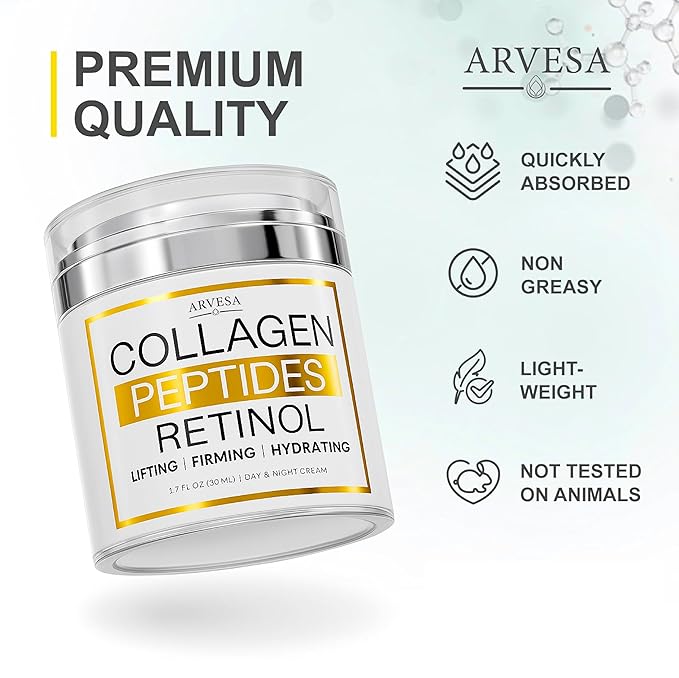 Retinol Cream for Face with Collagen, Peptides - Anti Aging Wrinkle Cream for Women and Men - Day-Night Facial Moisturizer with Hyaluronic Acid - Tightening and Skin Firming - Neck & Décolleté