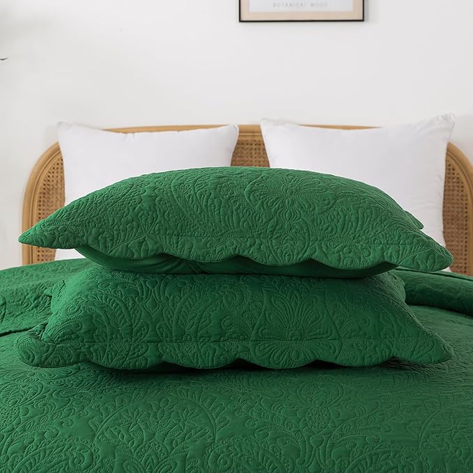 HoneiLife King Size Quilt Sets - 3 Piece Microfiber Quilt Set Lightweight Bedspreads Reversible Coverlets Rustic Bed Cover King Quilt Bedding Set All Season Quilts-Green