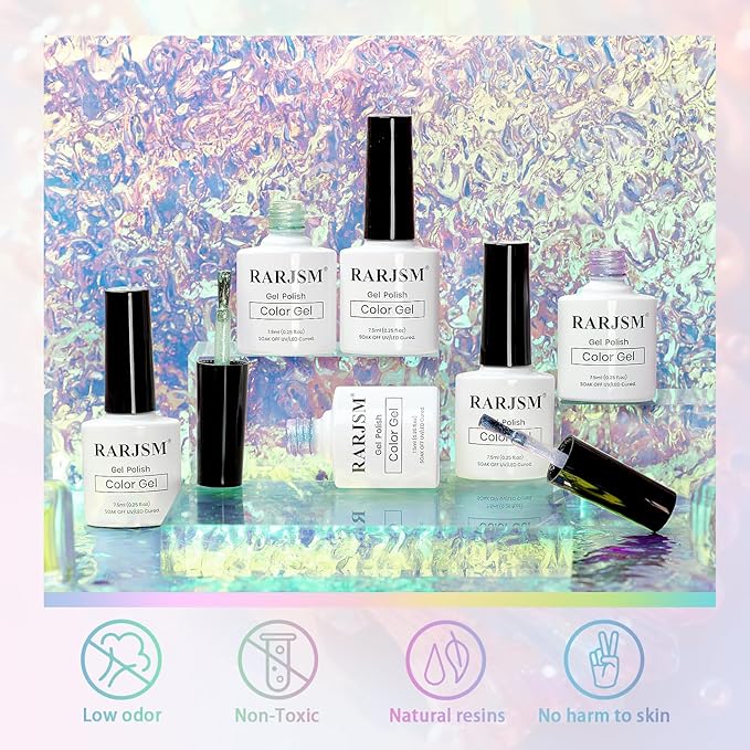 RARJSM Aurora Mermaid Cat Eye Gel Nail Polish Set 6 Colors Velvet Silver Glitter Pink Green Blue Purple Galaxy Star Shimmer Gel Polish with Magnetic Stick UV LED Curing Requires Soak Off Home Salon