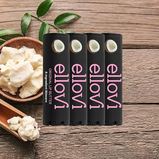 Natural Lip Butter Lip Balm - Original - Pure Enough to Eat - Made With Just 6 Vegan Ingredients - 100% Natural & Organic Moisturizing Lip Care for All Day Hydration (4-Pack)