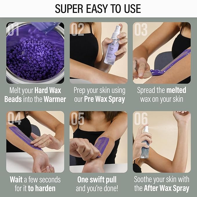 Tress Wellness Waxing Kit for Sensitive Skin – Safe for Face & Skin, Prep & Aftercare Spray, Easy to Use – At-Home Kit for Face, Bikini, Brazilian & Full Body - Digital Display, Green