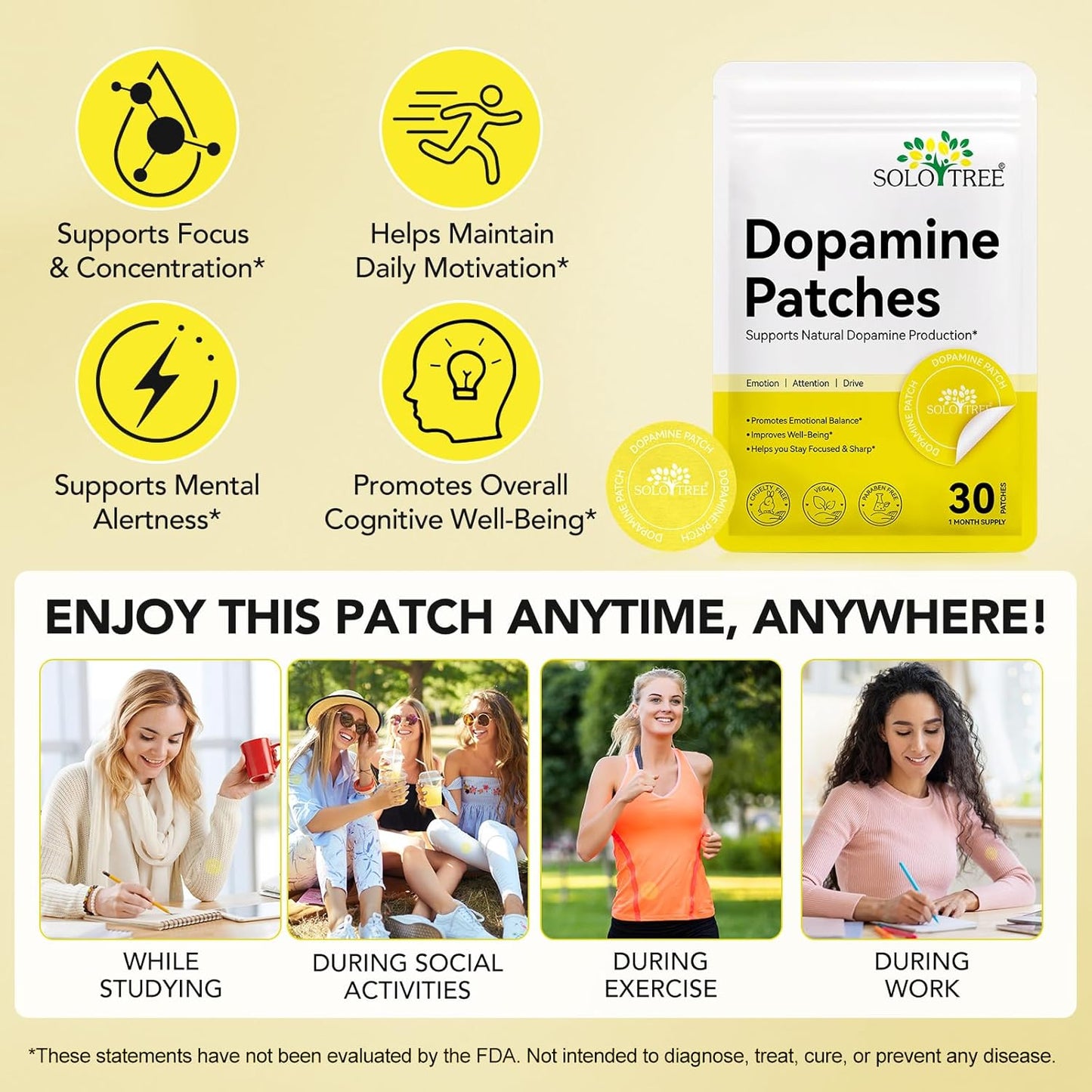 Dopamine Patches Extra Strength, Mood Support Body Care Patch, Dopamine Supplements for Men and Women, Plant-Based Formula, Daily Wellness 30 PCS