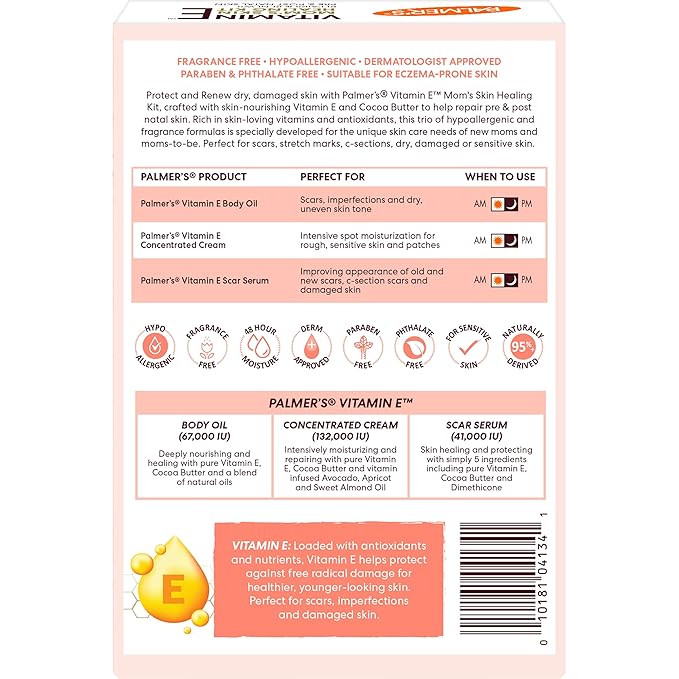 Palmer's Vitamin E Mom's Skin Healing Body Care Kit, Pregnancy and Postpartum Essentials Includes Body Oil, Scar Serum and Concentrated Body Cream