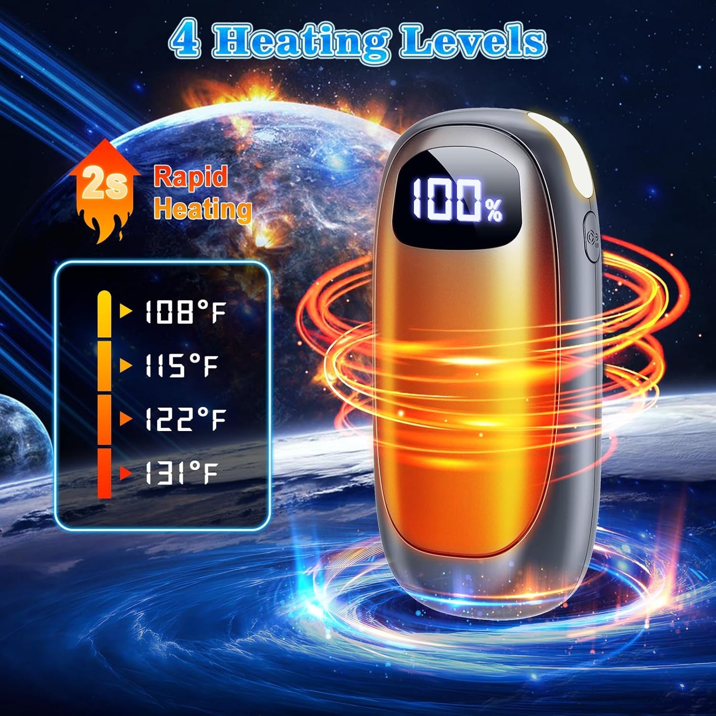 Hand Warmers Rechargeable 2 Pack, Electric Dual-Sided Heating with LED Display & Flashlight, Max 127℉, 13Hrs Long Lasting Pocket Heater for Raynauds, Golf, Hunting Essentials, Gifts for Men Women