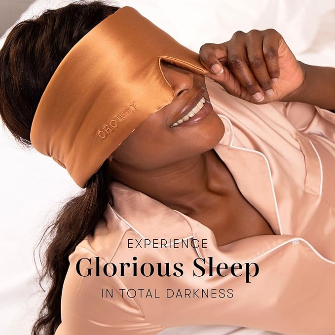 DROWSY Silk Sleep Mask. Face-Hugging, Padded Silk Cocoon for Luxury Sleep in Total Darkness. (Pumpkin Spice)