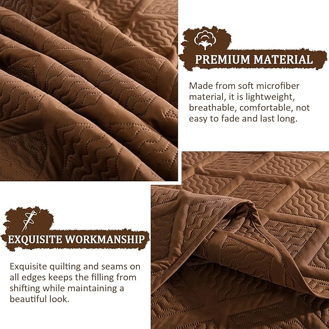 Yiran Brown Quilt Set King Size, 3 Piece Reversible Bedspreads Bedding Set, Winter Diamond Pattern Coverlet for All Season with 2 Pillow Shams (King, 106x96 Inch)