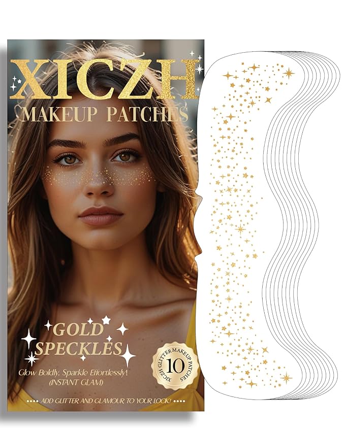 Glitter Freckles, Gold Freckles Temporary Face Tattoos, Body Face Glitter for Women Girls, Country Concerts Singer Festival Rave Accessories (Gold - 10 pcs)