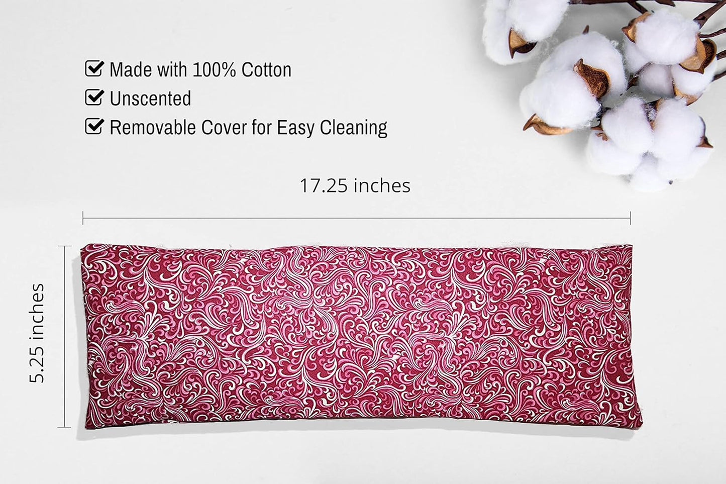 Microwavable Corn Filled Heating Pad and Cold Pack/Washable 100% Cotton Cover (Breezy - Raspberry, 5.25in W x 17.25in L)