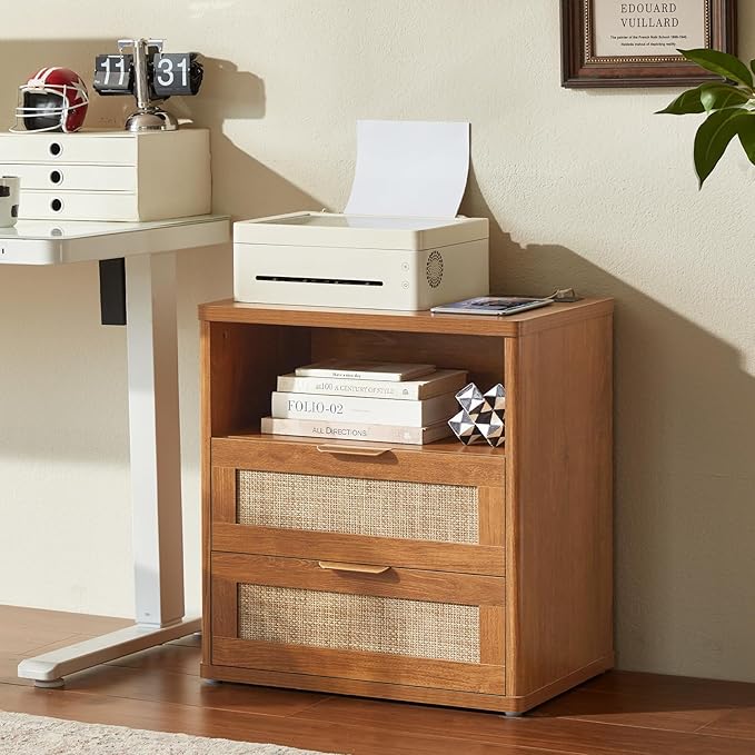 LEYAOYAO Rattan Dresser and Nightstand Set of 2, Boho Wood Dresser for Bedroom with 6 Drawers and Night Stand with Charging Station, Bedroom Furniture, Dressers & Chests of Drawers,Living Room,Hallway