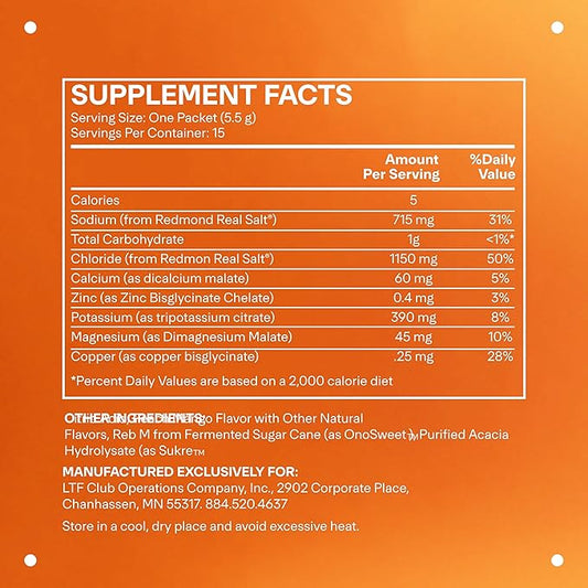 LTH Hydrate Hydration Mix - Trusted by Life Time Fitness Members - NSF Certified for Sport - Electrolyte Powder - Plant-Based, Non-GMO, Gluten Free - 15 Single-Serve Packets (Peach Mango)
