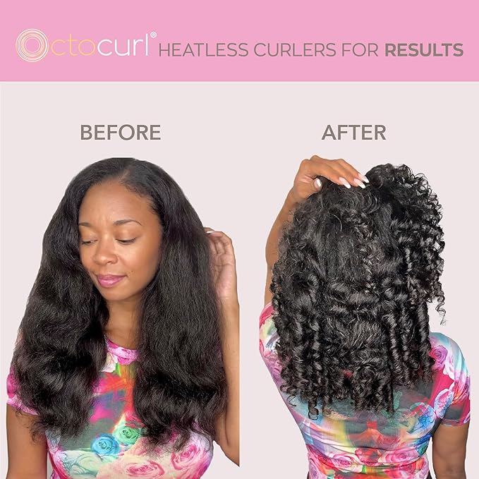 Octocurl Heatless Hair Curler - No Headband Octopus Curler - Overnight Curls for Medium Length Hair (Satin - Pink)