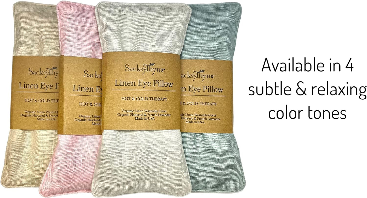 Organic Linen Eye Pillow - Lavender & Flaxseed for Relaxation, Yoga, Stress Relief - Microwavable Heating Pad & Cool Compress - Made in USA - Gifts for Meditation