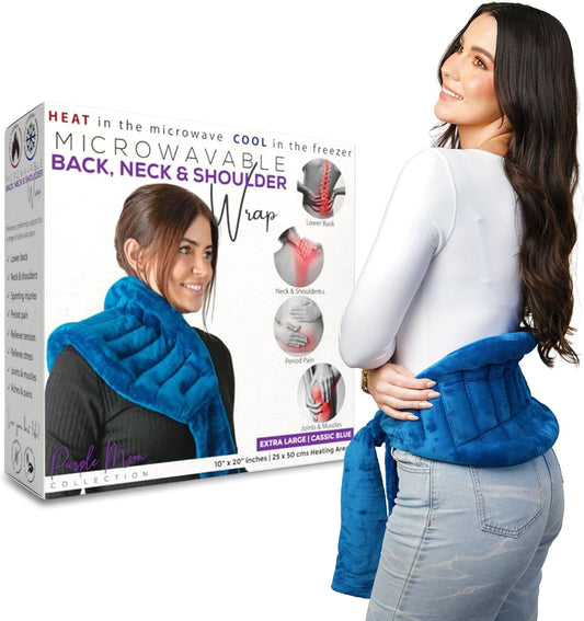 Microwavable Heating Pad for Back Pain Relief – Moist Heat Pack for Neck & Shoulders – Microwave Wheat Bag with Long Ties – Reusable Hot Cold Therapy Wrap for Cramps, Stress & Muscle Relaxation XL 71”