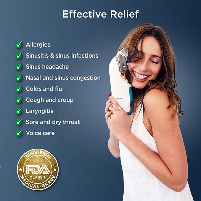 Mypurmist® Essential Kit Plus Handsfree Strap - Steam Inhaler, Personal Handheld Instant Ultrapure Steam - Sinus Congestion Cold Cough Relief Vocal Care Skincare (Plug-in)