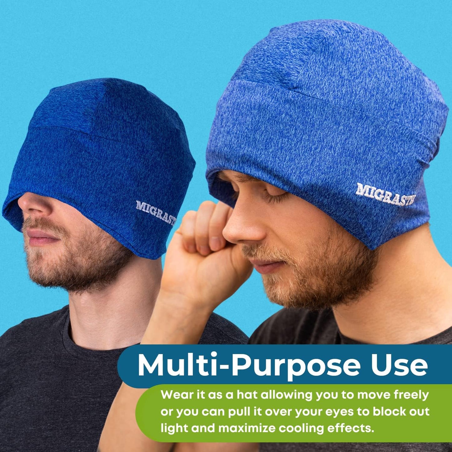 Migrastil MigraFreeze Deluxe Headache & Migraine Hat. Soft, Flexible Cooling Gel Cap for Men & Women. Form Fitting Ice Pack and Head Wrap with Zippered Storage Bag. Comfortable, No-Pain Design.
