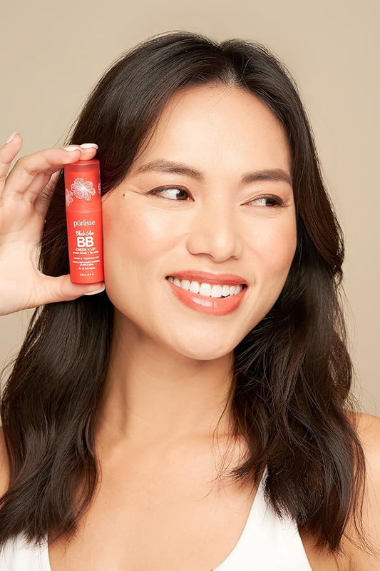 pürlisse Blush Glow Lip and Cheek Tint - Blush Stick for Cheeks and Lips with Vitamin E & Hyaluronic Acid - Hydrating & Buildable 2-in-1 Cream Blush Stick - Summer Coral ( .28 oz)