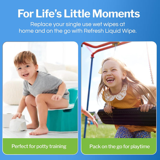 Refresh Liquid Wipe Alcohol Free - Toilet Paper Foam. Eco-Friendly Wet Wipe Alternative For Sensitive Skin. Cleanses and Soothes with Witch Hazel and Aloe. Plumbing and Septic Safe. 250ml (8.45 Fl Oz)