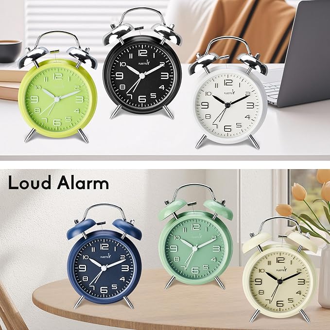 (Loud Alarm for Deep Sleepers 4'' Twin Bell Alarm Clock, Stereo Digital Dial Alarm Clock with Backlight for Bedroom and Home Decoration(Lime Green)