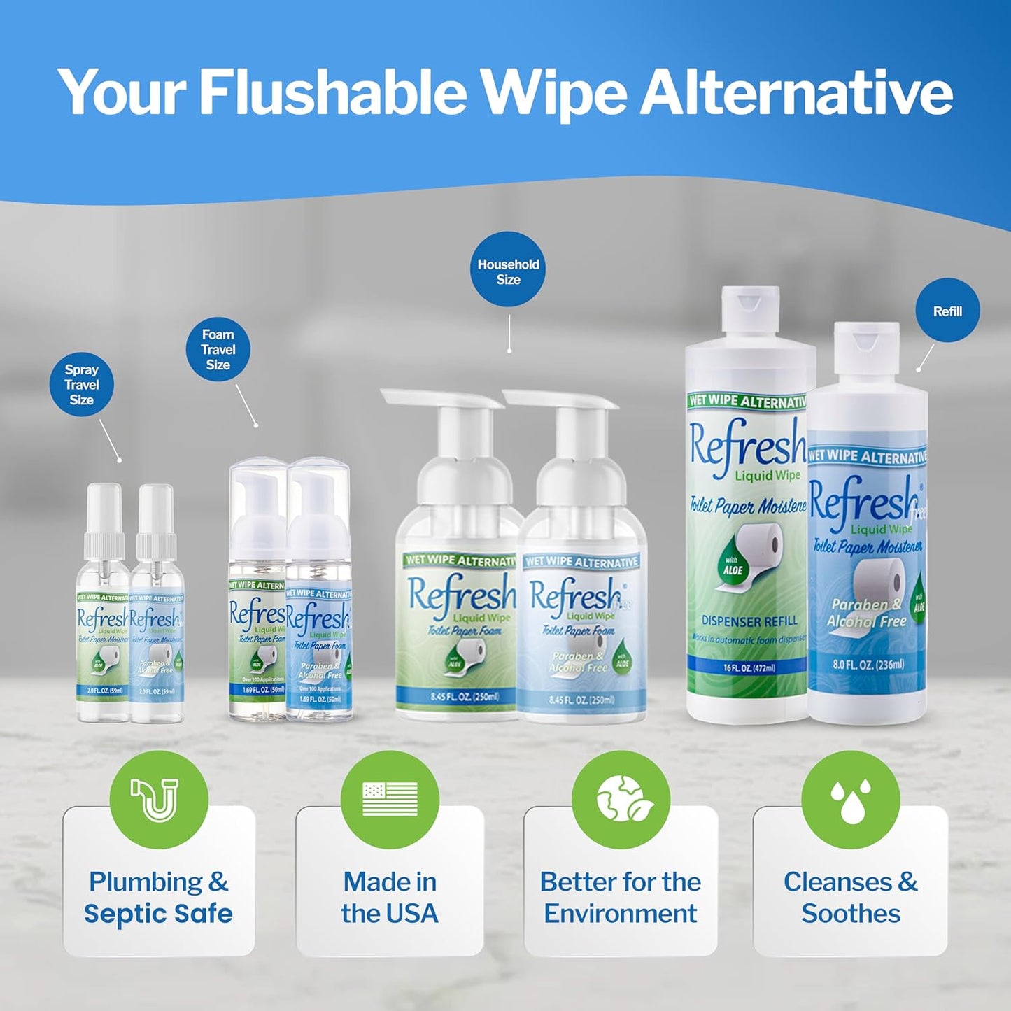 Refresh Liquid Wipe: Toilet Paper Foam. Eco-Friendly Flushable Wet Wipe Alternative. Cleanses and Soothes with Witch Hazel and Aloe. Plumbing and Septic Safe. 50ml (1.69 Fl Oz) – 3 Pack.…