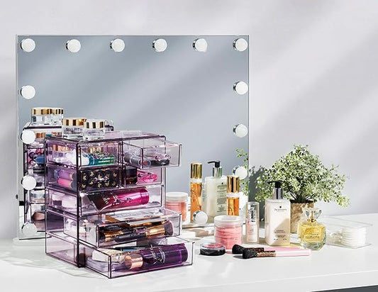 Sorbus Acrylic Makeup Organizer - Organization and Storage Case for Cosmetics Make Up & Jewelry - Big Clear Makeup Organizer for Vanity, Bathroom, College Dorm, Closet, Desk (3 Large, 4 Small Drawers)