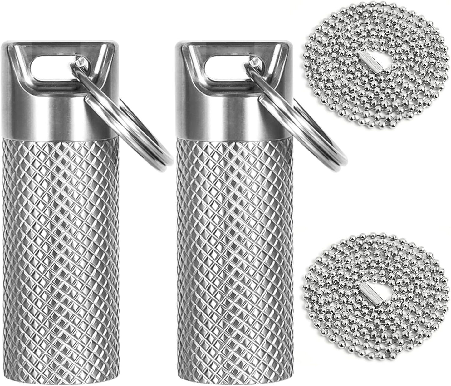 Mini Titanium Pill Box Keychain & Necklace - 100% Waterproof and Airtight, Travel Pill Holder for Essentials, Ultra Lightweight & Compact Medicine Container with O-Ring Seal (2PC)