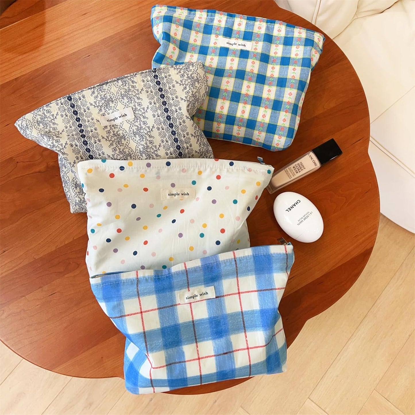 Wudygirl Makeup Bag Cute Cosmetic Bag for Women Large Capacity Makeup Pouch Travel Make-up Organizer Canvas Toiletry Bag Pouches for Purse with Zipper (Navy Blue Striped Floral)