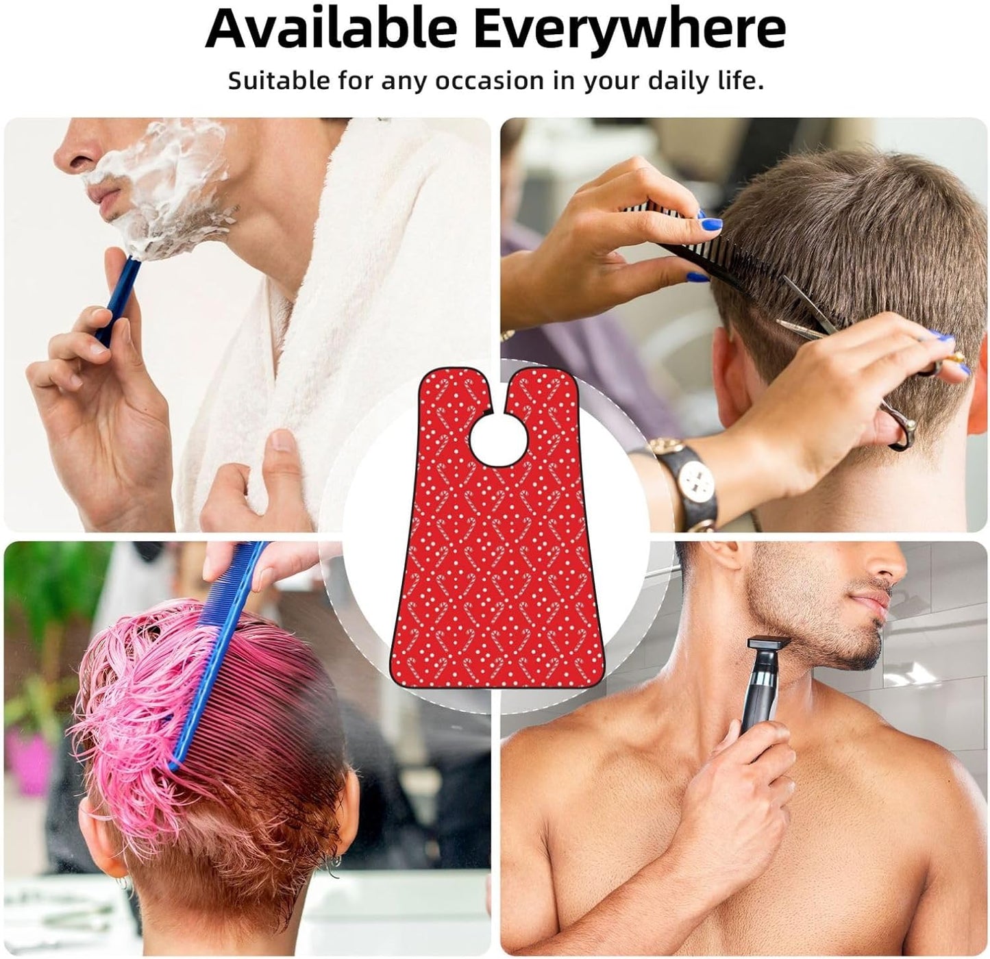 Men's Beard Maintenance Apron, Waterproof & Easy Clean, Christmas Polka Dots Candy Cane Red