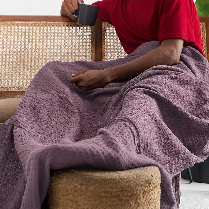 Salt Earth 100% Cotton Throw Blanket, Queen, 90"X92" Waffle Throws for Home, Bedrooms, Outdoor Couch Office Couch, Modern Cozy Room Decor Blankets, Lightweight, All Season Western Blanket (Lavender)