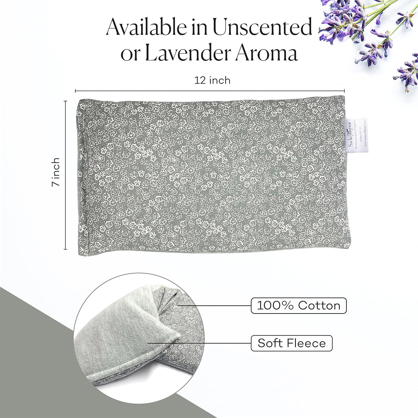 SacksyThyme Microwave Heating Pad for Back, Neck, Menstrual Cramps, Shoulders, Leg Pain Relief - Hot Moist Microwavable Therapy Pack - Flaxseed Hot & Cold Pad Made in USA (Size: 12 x 7) Lavender