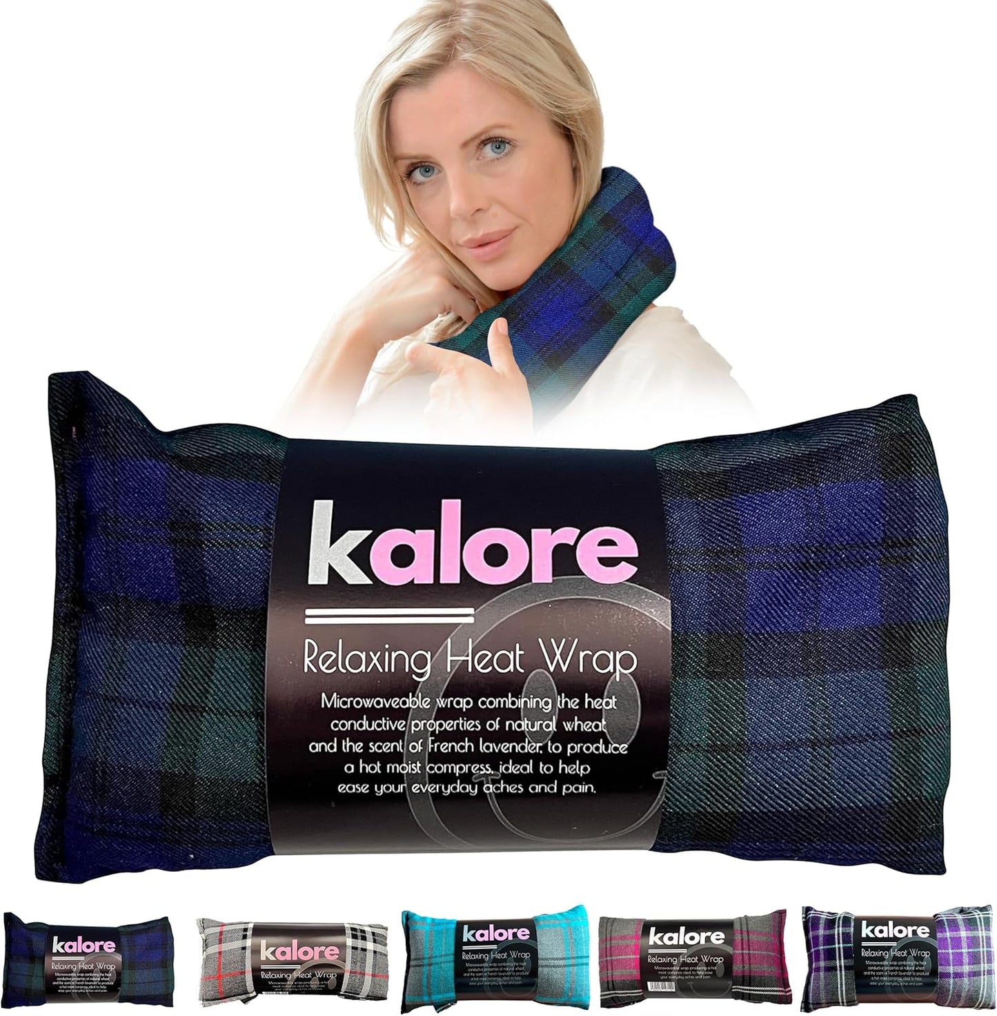 Microwavable Heating Pads for Winter Warmth, Back, Stomach & Head Comfort – Kalore Soft Cotton Tartan Neck Wrap – Even Heat Distribution Hot Compress Bag –Wheat Heat Pad XL – Unscented – Black Watch