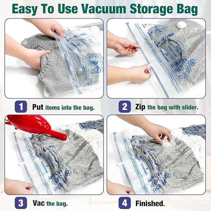 Vacuum Storage Bags, 10 Medium Space Saver Vacuum Seal Bags, Space Bags, Vacuum Sealer Bags for Clothes with Travel Hand Pump (10M)