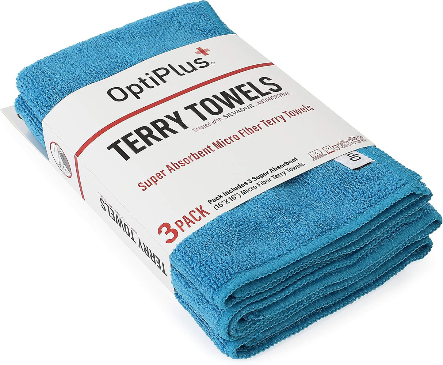 OptiPlus 16oz All Natural Lens and Screen Cleaning Pack, Lens Wipes, Microfiber Cloth and 16 x 16 Microfiber Terry Towel 3 Pack (Blue)