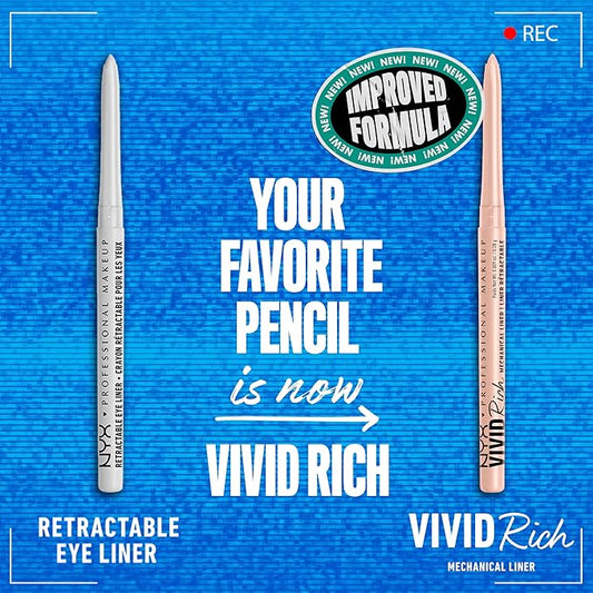 NYX PROFESSIONAL MAKEUP Mechanical Eye Pencil, Vivid Rich Mechanical, Creamy Retractable Eyeliner - Quartz Queen, White Eyeliner