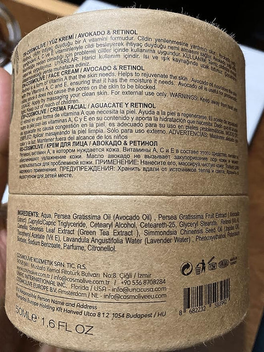 Retinol Cream for Face with Avocado Oil - Natural Moisturizer Face Cream, Smooth Skin Formula - 1.6 fl. Oz