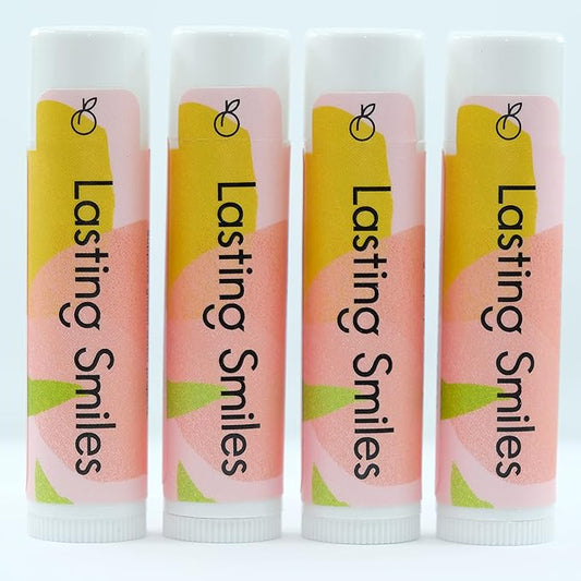 Organic Lip Balm - Peach Blossom 4 Pack - Same Day Therapy for Chapped Lips - Best Lip Balm for Soft Lips