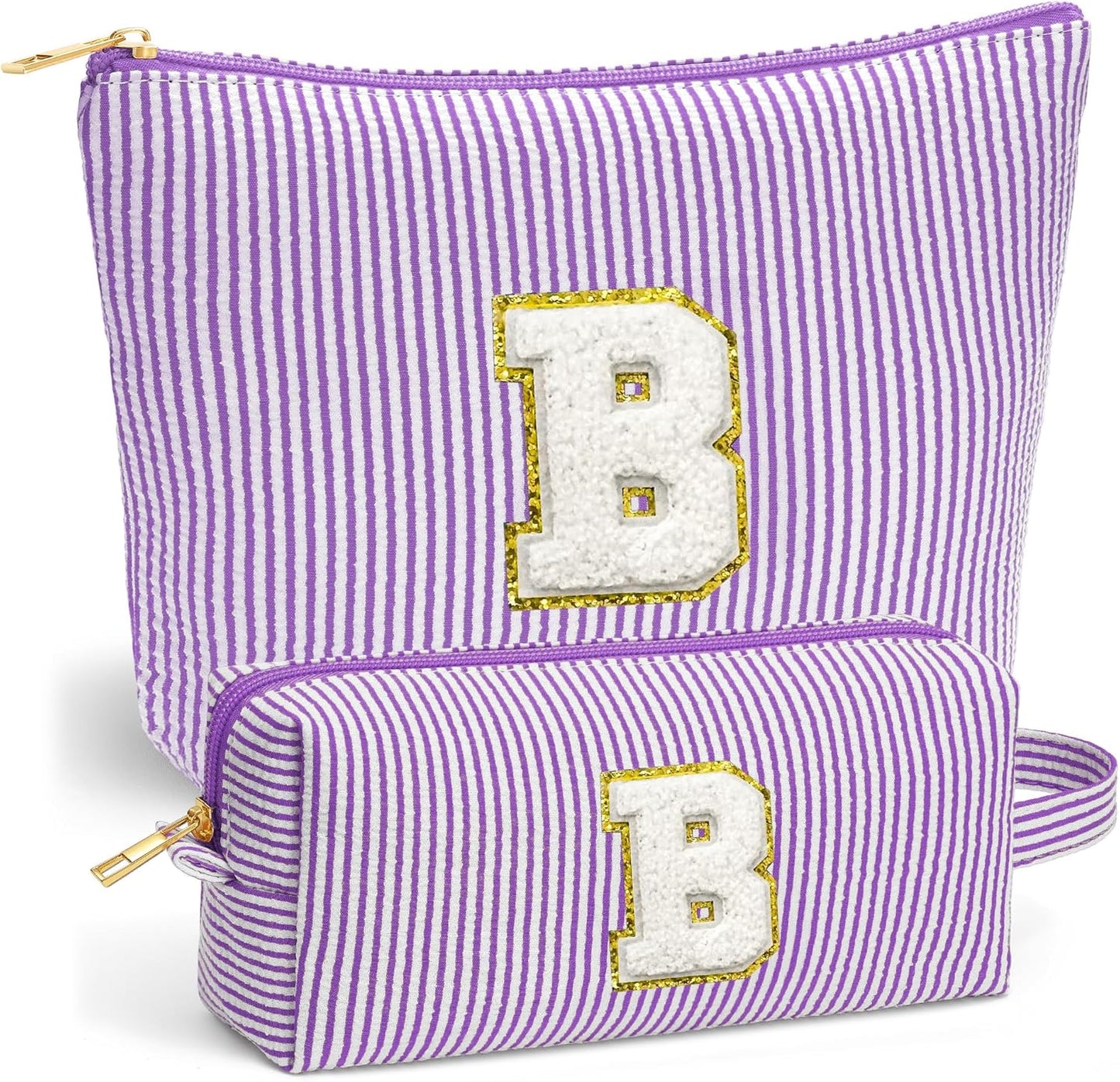Birthday Gifts for Women - Initial Makeup Bag Set, Portable Makeup Pouch Cosmetic Bag with Zipper, Travel Essentials Toiletry Bag Travel Gifts for Women, Purple Letter B