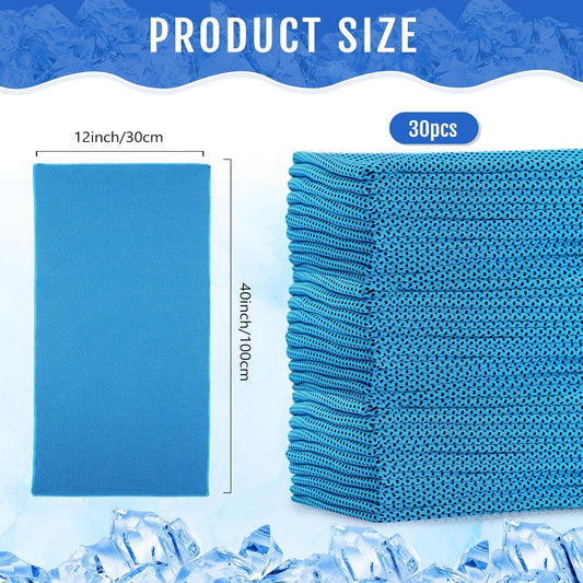 Hosuly 30 Pack Cooling Towels, 40"x12" Ice Breathable Soft Chilly Sweat Rag Microfiber Workout Rags for Gym Cooling Towels for Neck and Face for Yoga Golf Sport Running
