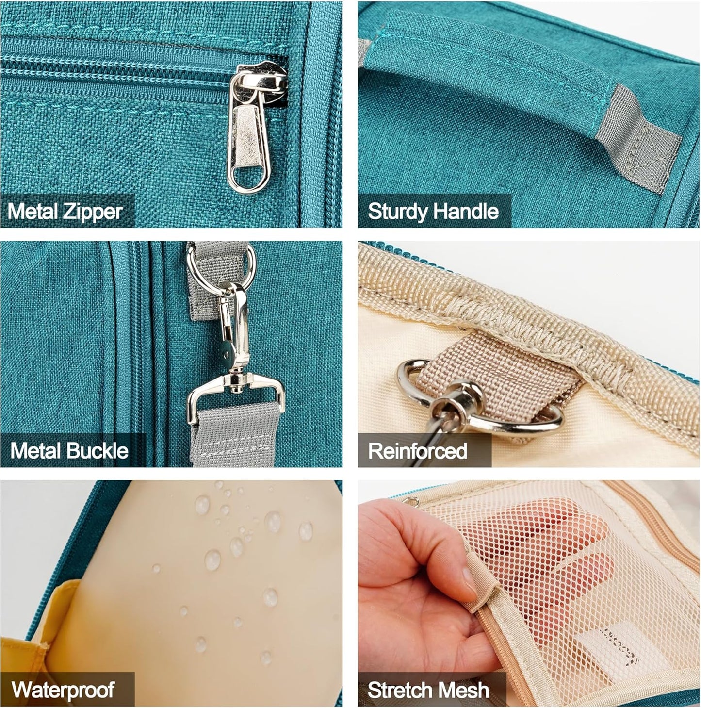 Travel Hanging Toiletry Bag for Women and Men, 6 Organizer Compartments, Holds Full Size Bottles, Extra Large Cosmetic Accessories, Makeup essentials, Bathroom Water-resistant Toiletries Bag, Blue