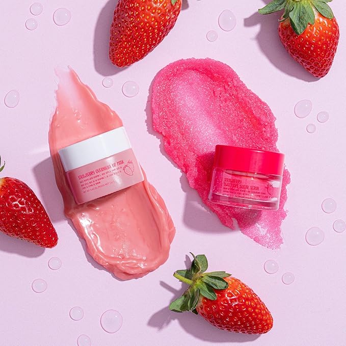 W7 Sweet Dreams Lip Scrub & Overnight Lip Mask Duo - 2Pcs Set - Strawberry Flavour - Exfoliate, Condition, Soothe & Hydrate