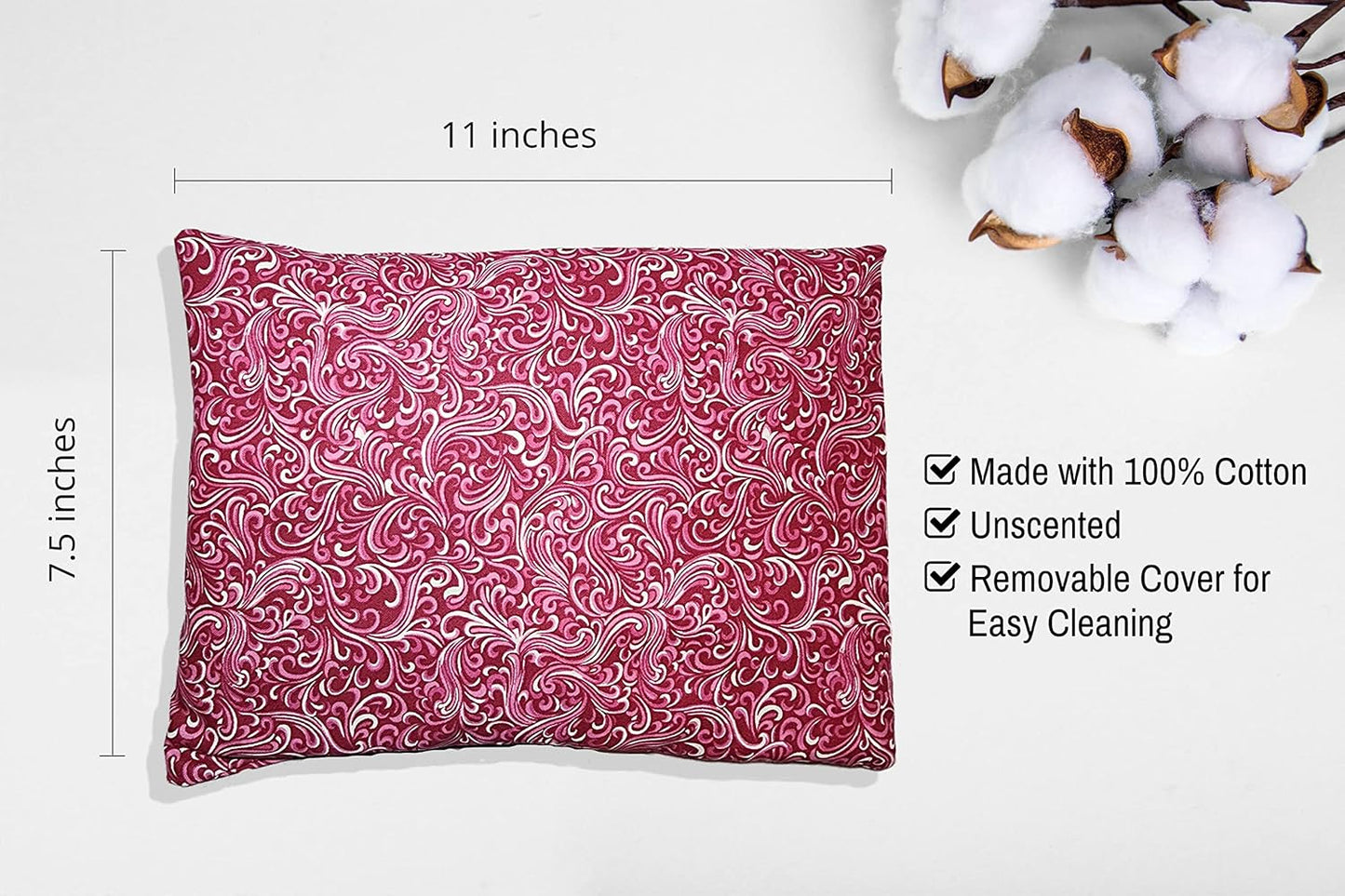 Microwavable Corn Filled Heating Pad and Cold Pack/Washable 100% Cotton Cover (Breezy - Raspberry, 7.5in W x 11in L)