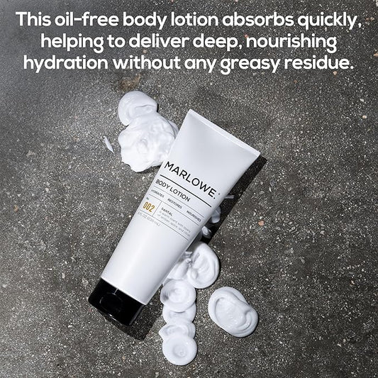 MARLOWE. No. 002 Santal Body Lotion 8 Oz, Moisturizing & Nourishing Daily Dry Skin Lotion for Men, Made with Hydrating Natural Aloe Vera, Non-Oily, Warm Amber, Sandalwood & Citron Scent, Vegan