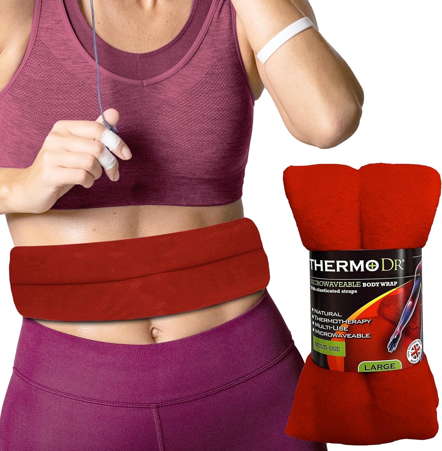 Microwavable Heating Pad for Neck, Back, & Shoulders - Heating Bean Bag Microwavable Pillow w/Elasticated Strap - Wheat & Lavender Aromatherapy Heating Pad Wrap - ThermoDR, Red