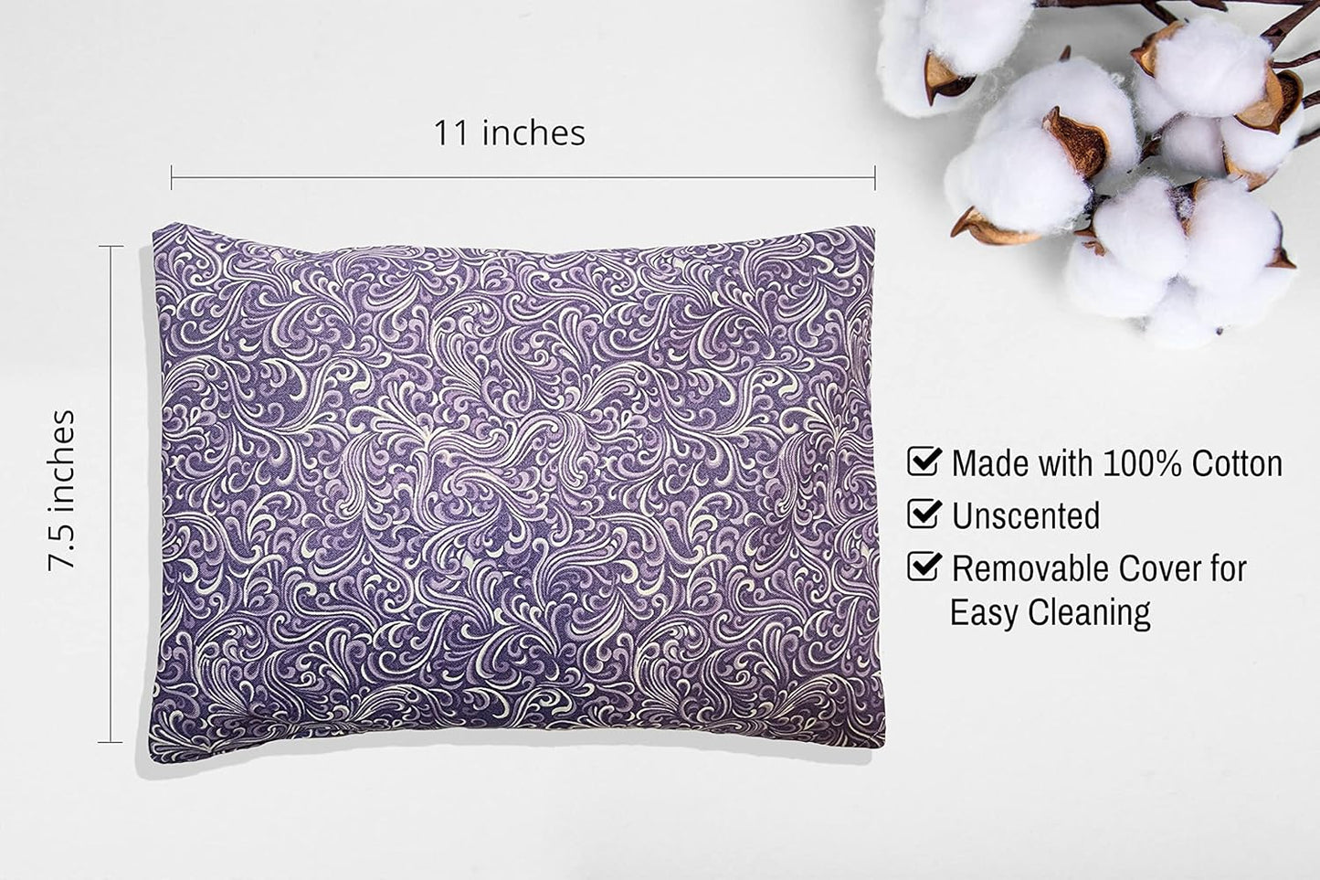 Microwavable Corn Filled Heating Pad and Cold Pack/Washable 100% Cotton Cover (Breezy - Lavender, 7.5in W x 11in L)