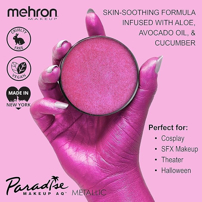 Mehron Paradise FX Metallics – Metallic Fuchsia 1.4 oz | Professional Water Activated Shimmering Metallic Paint for Raves, Costumes, Special Effects, Halloween, Stage, Screen, Theater & Cosplay FX