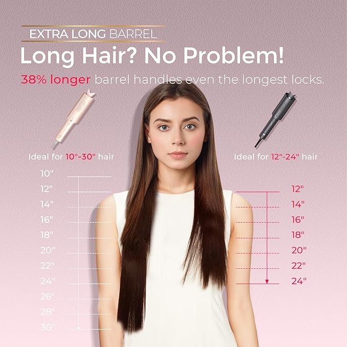 Upgraded Automatic Rotating Curling Iron - TYMO CurlPro Plus Long Barrel Curling Wand for Long Hair, Ceramic Hair Curler for Women, Anti-Scald, Tangle-Free, 600M Ionic, Dual Voltage,Gold Blush, 1 Inch