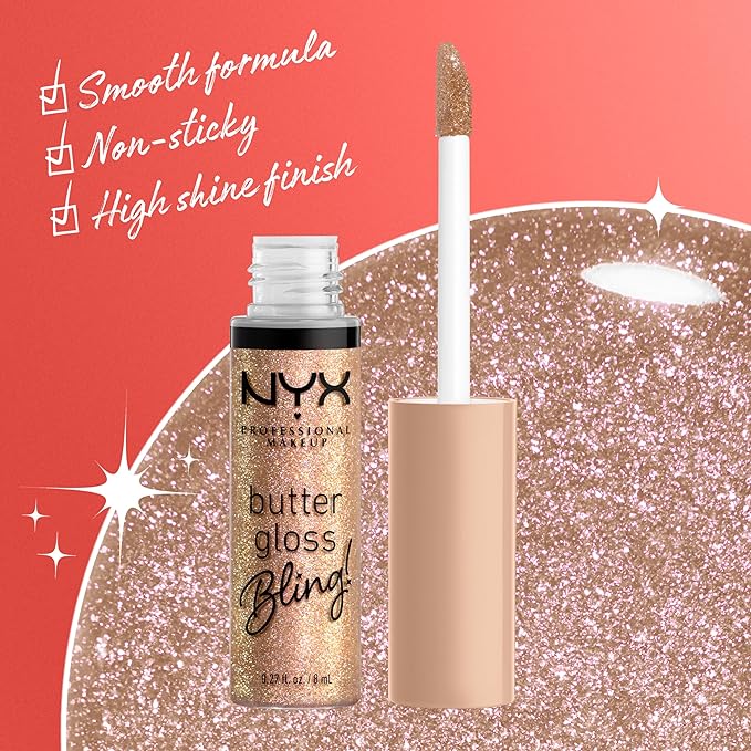 NYX PROFESSIONAL MAKEUP Butter Gloss Bling Lip Gloss, Non Sticky and Shiny Vegan Lip Makeup - Bring The Bling