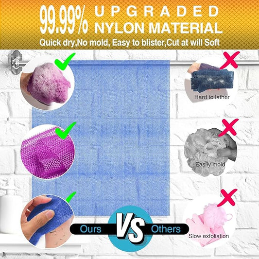 UJFQBH 6 Pieces African Net Sponge Long Bath Sponge Exfoliating Shower Body Scrubber for Daily Use, Terrific for Smoother Skin - Back Scrubber for a Refreshing Experience (Purple - Orange)